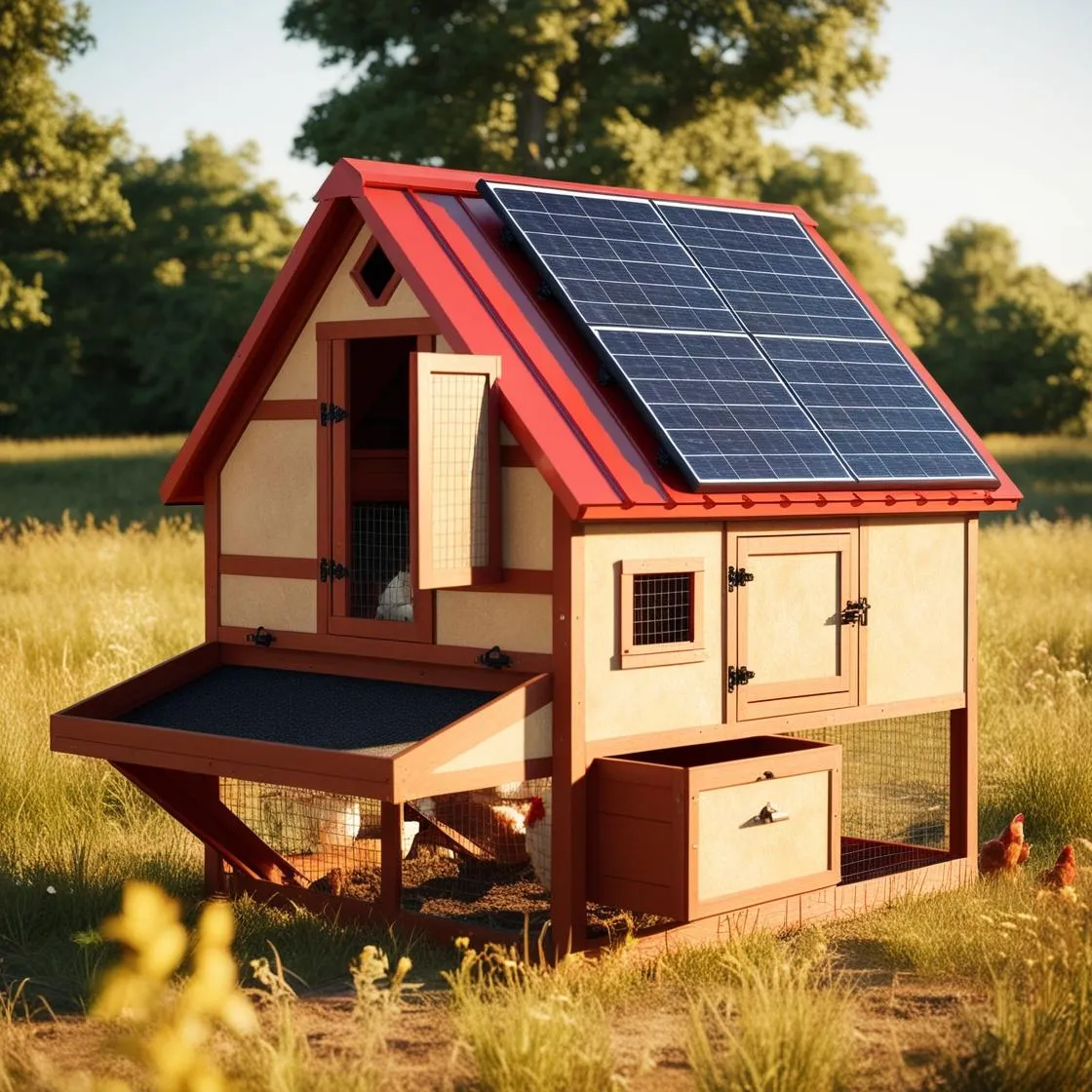 image of a chicken coop with solar panels