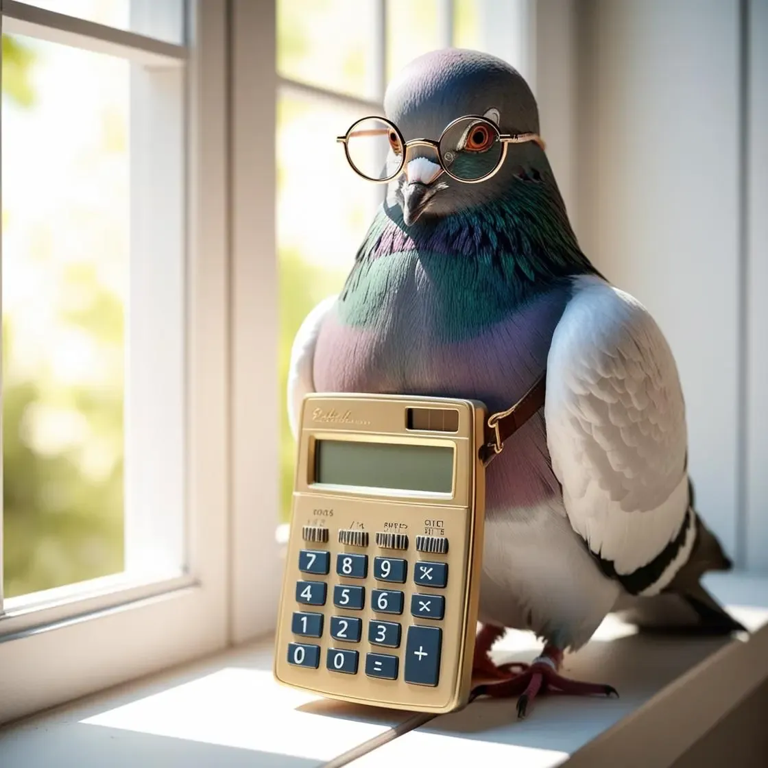 funny image of a pigeon with a calculator